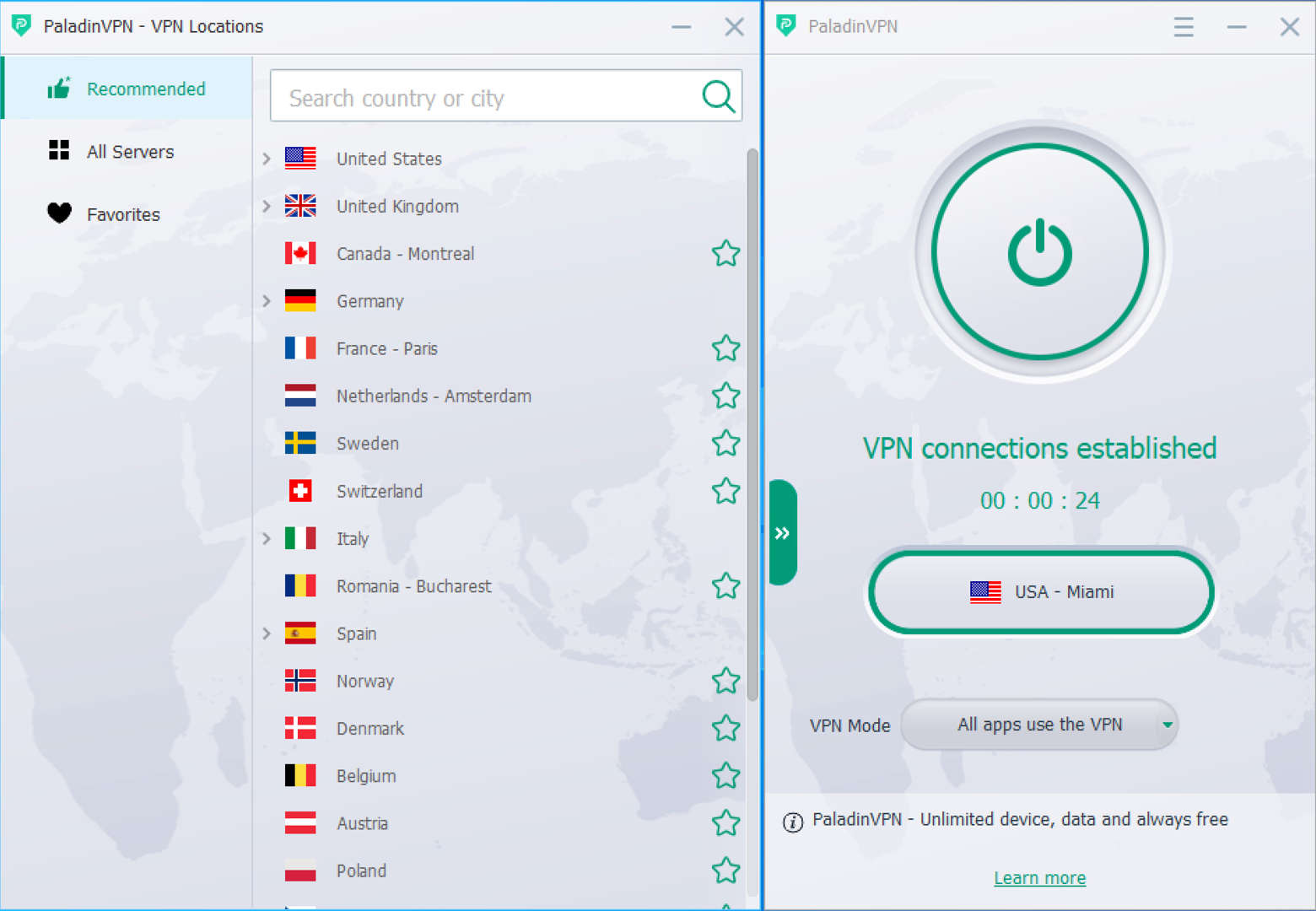 Paladin VPN Ekran Görüntüsü Gezginler